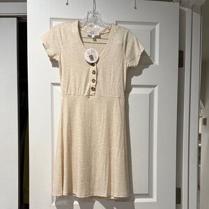 Pink Rose Cream Short Sleeve Button-Front Knit Dress